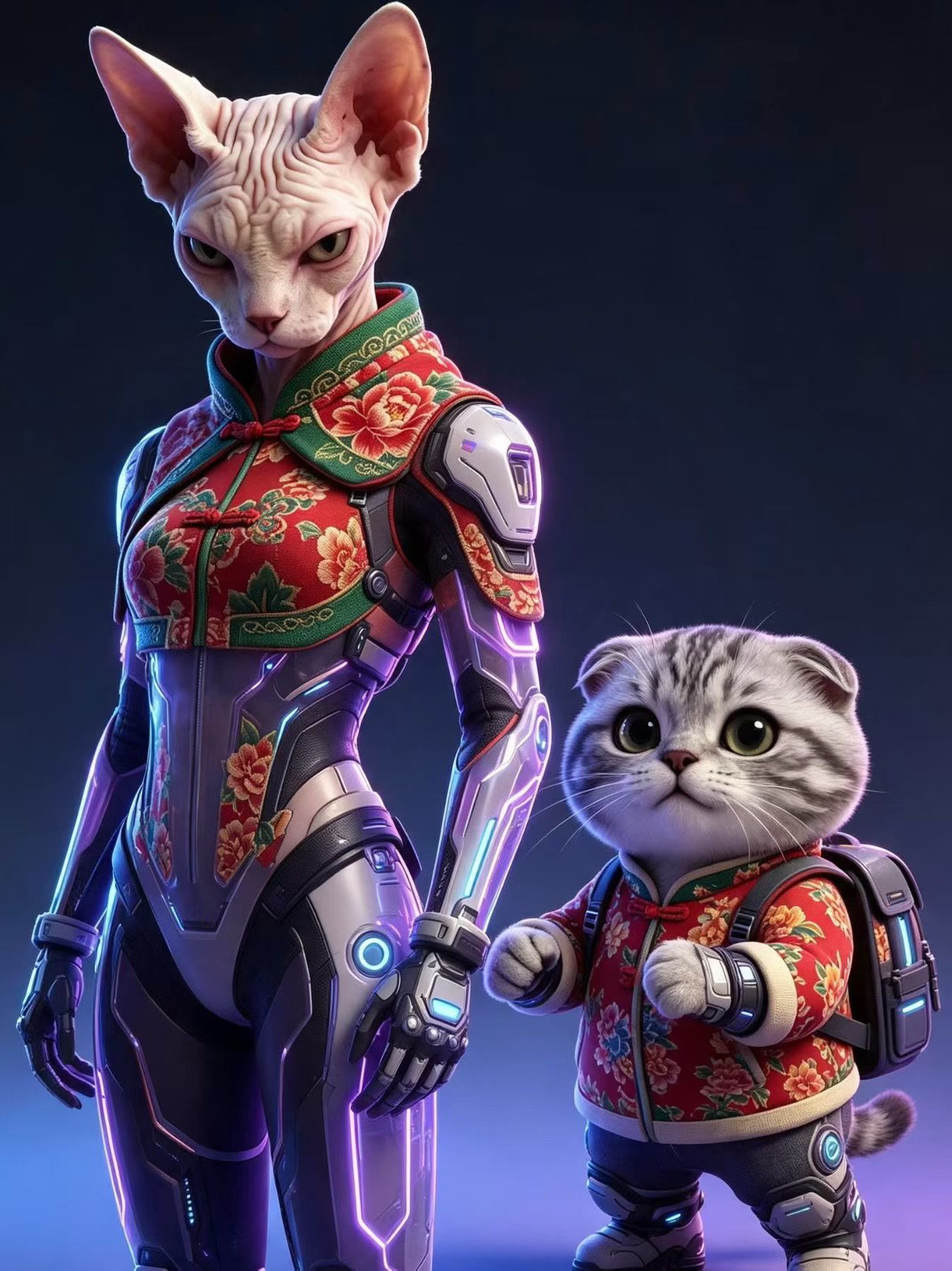 AURLOA-style concept portrait of two family cats