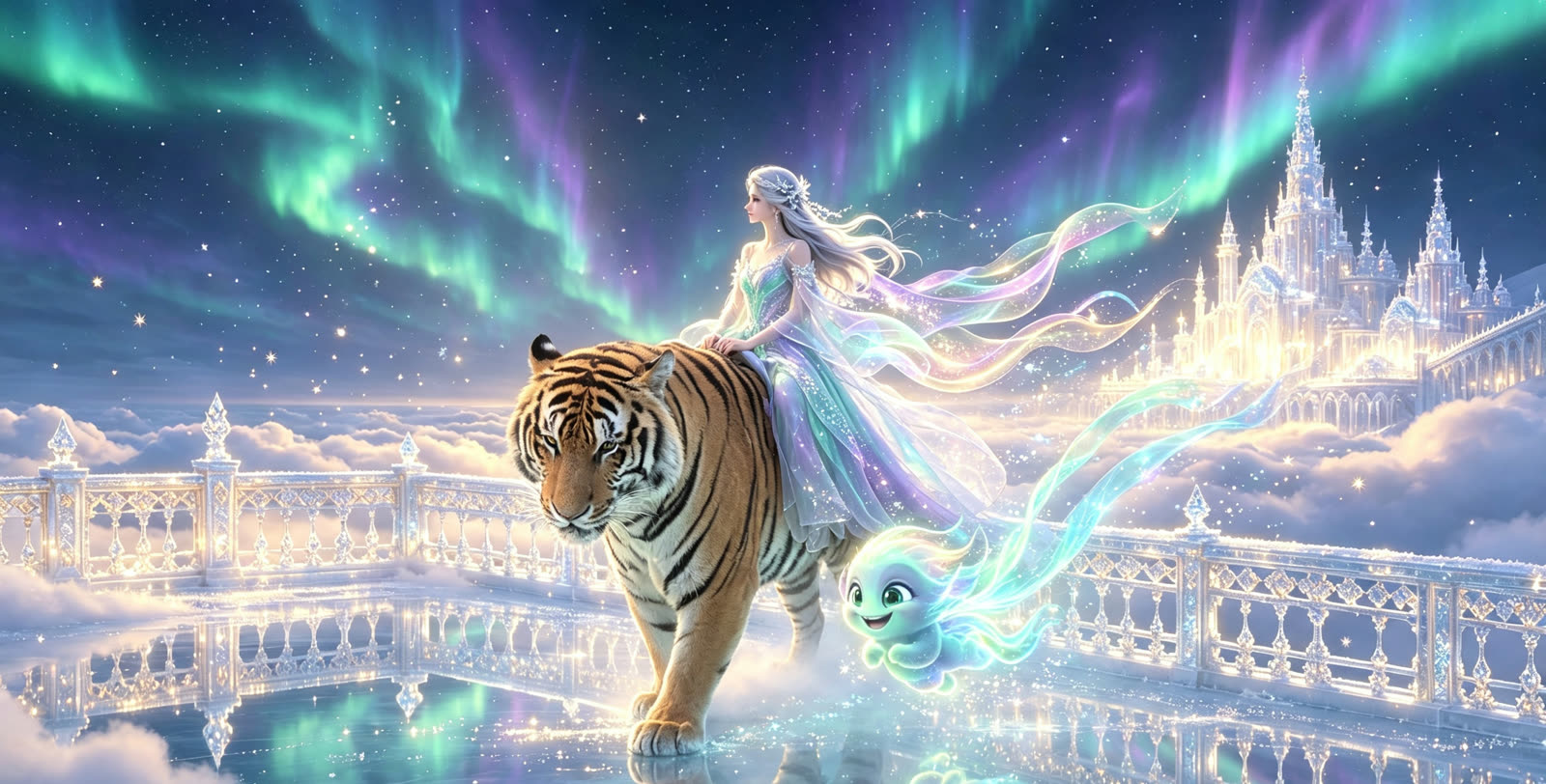 AURLOA concept art — the tiger crossing a crystal bridge